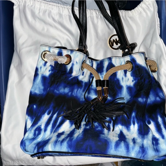 BRAND NWT RARE Michael Kors Blue Tie Dye Marina Purse - Picture 5 of 5